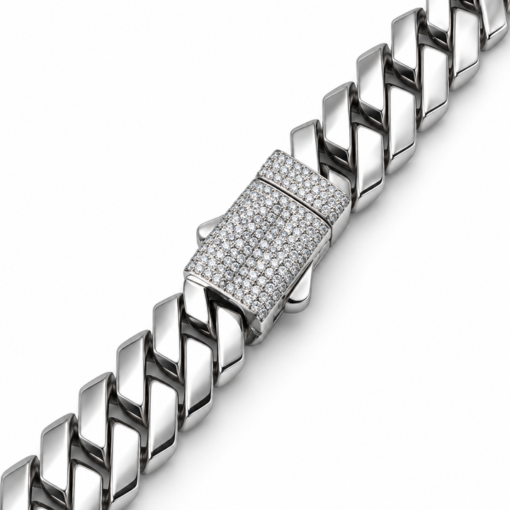 Silver-Tone Cuban Link Necklace with Pavé Clasp