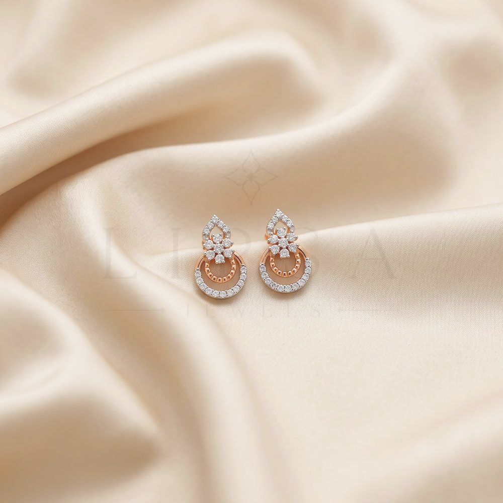 Floral Teardrop Hoop Drop Stud Earrings