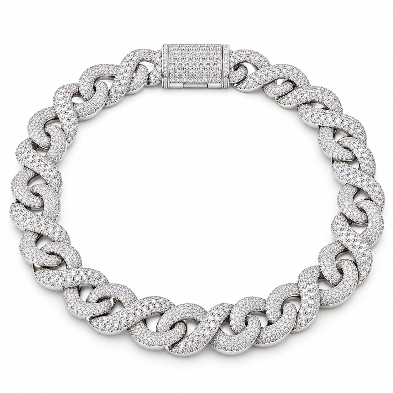 Iced Out Baguette & Round Stone Cuban Link Chain | Custom Hip Hop Jewelry