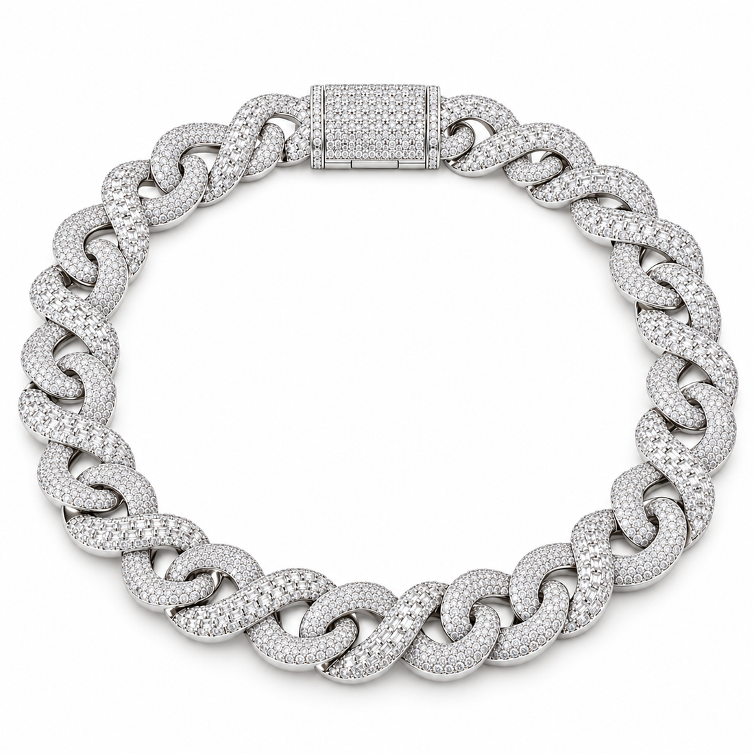 Iced Out Baguette & Round Stone Cuban Link Chain | Custom Hip Hop Jewelry