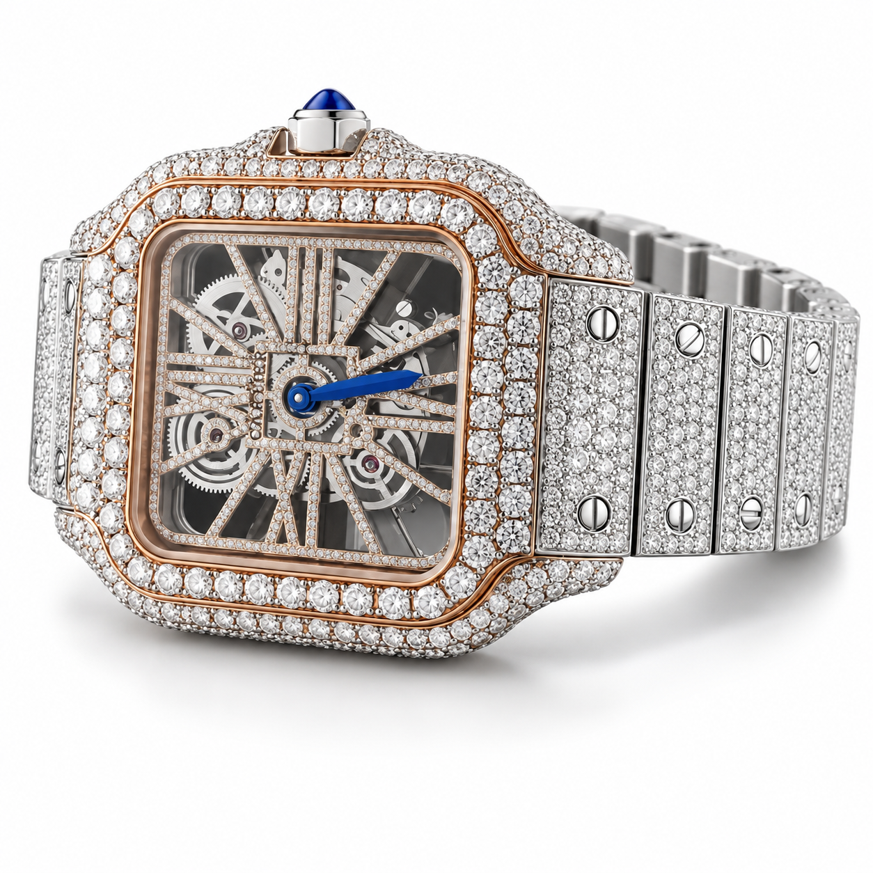 Iced Out Square Skeleton Dial Two Tone Watch – Custom Diamond Statement Watch