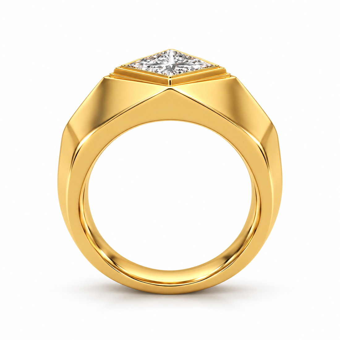 Princess Cut Solitaire Yellow Gold-Tone Geometric Signet Ring