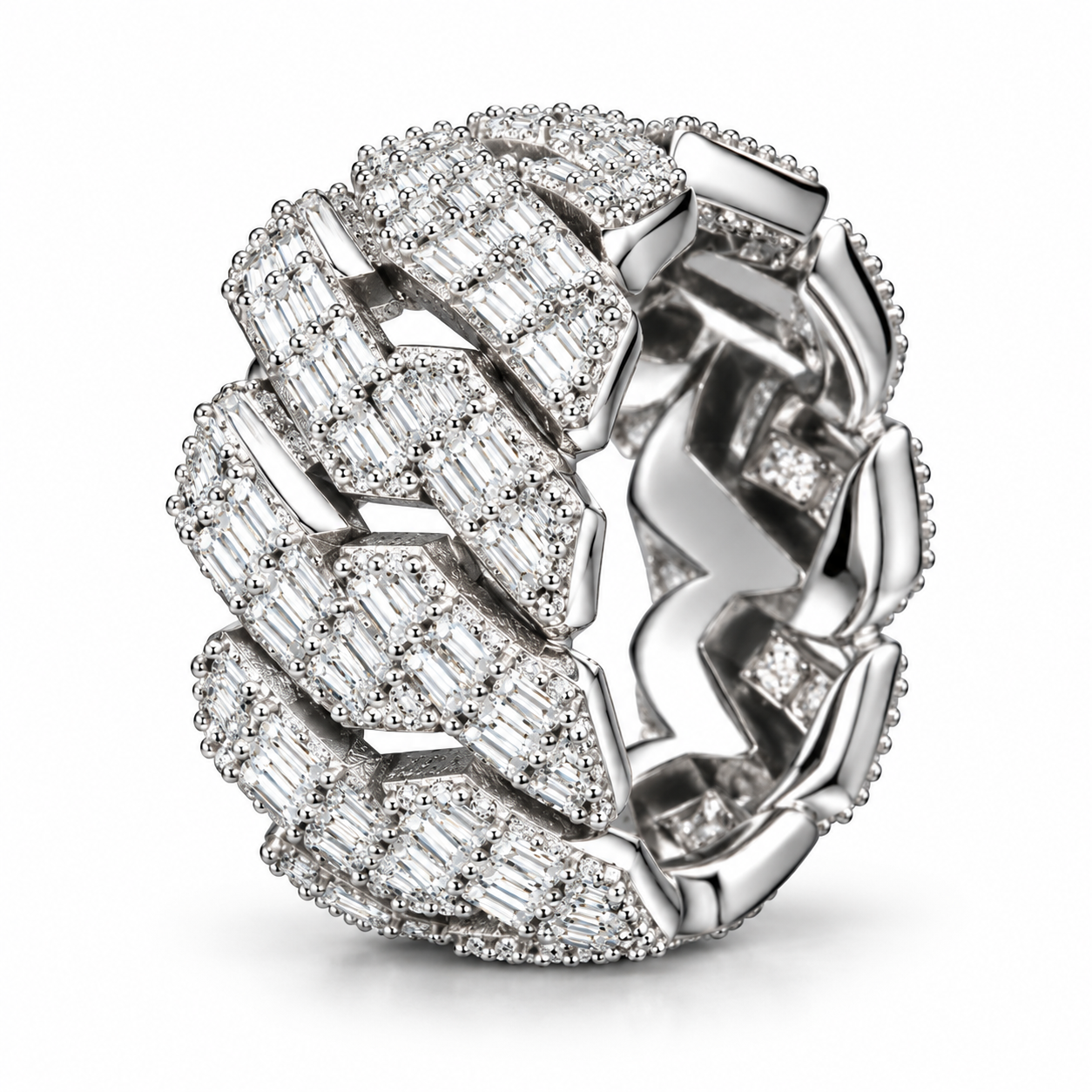 Iced Out Baguette Cuban Link Band Ring