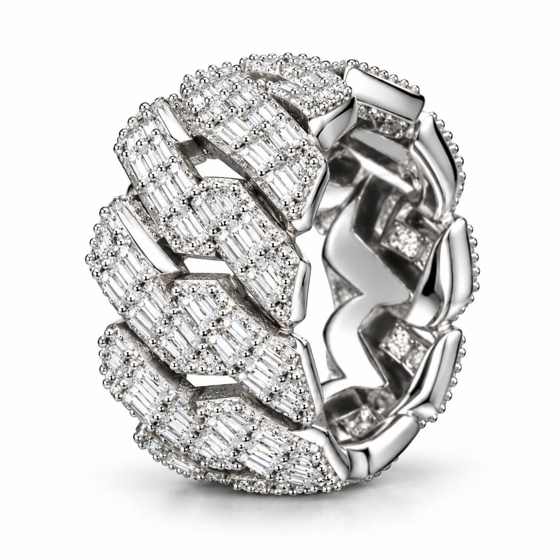 Iced Out Baguette Cuban Link Band Ring