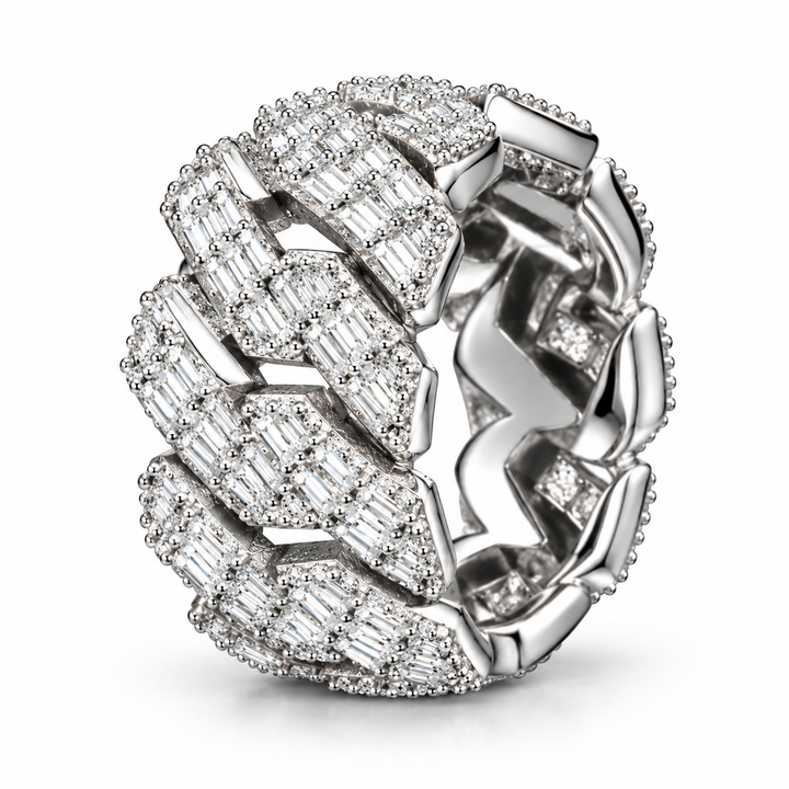 Iced Out Baguette Cuban Link Band Ring