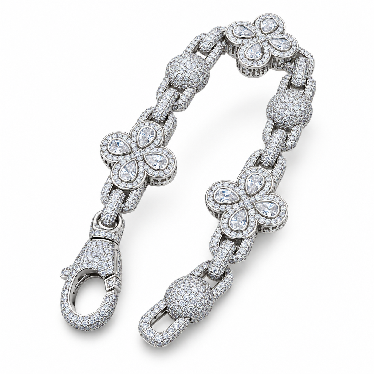 Iced Out Four Petal Clover Floral Bead Bracelet | Custom Hip Hop Jewelry