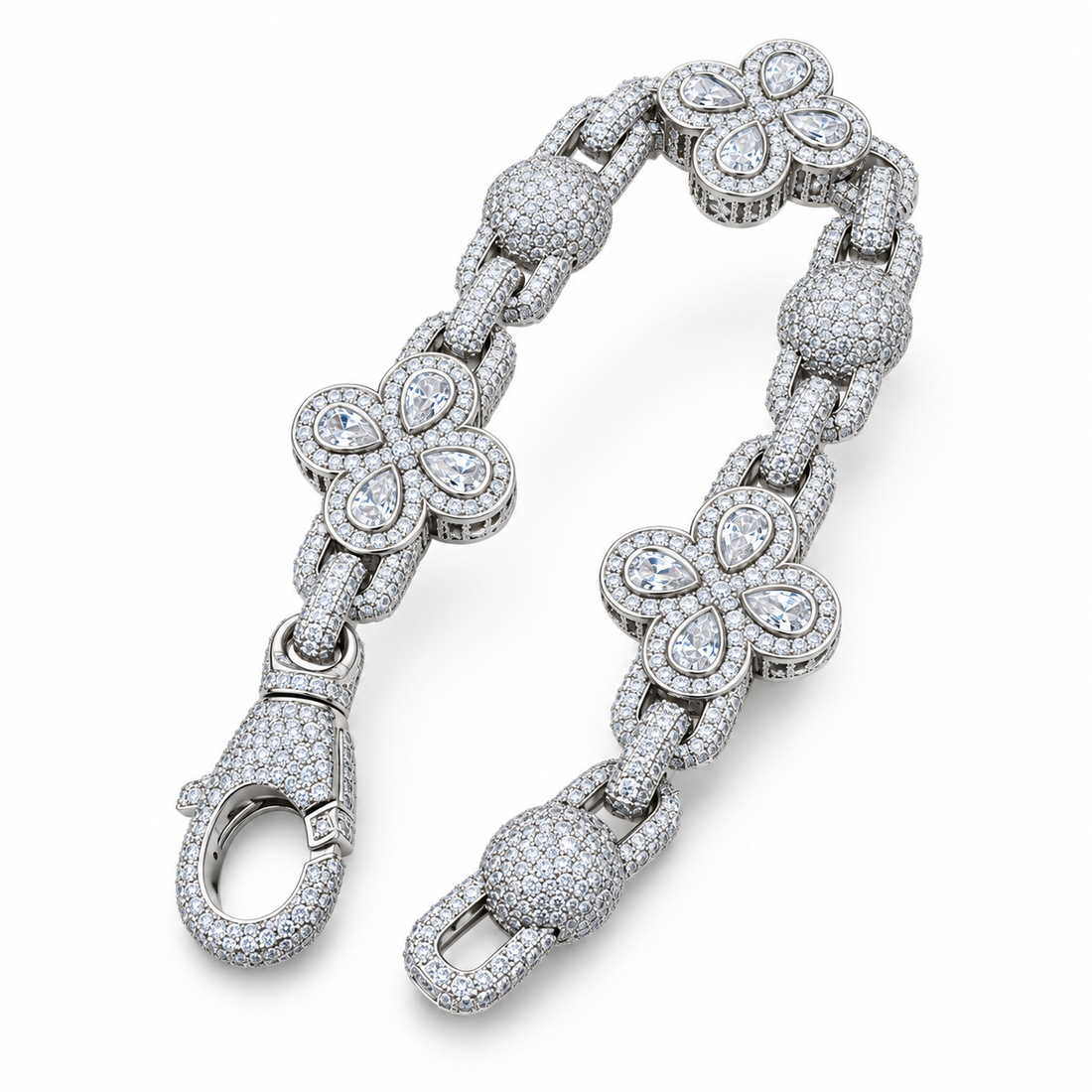 Iced Out Four Petal Clover Floral Bead Bracelet | Custom Hip Hop Jewelry