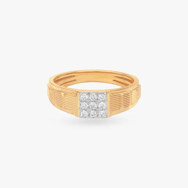 Square Cluster Textured Gold Men's Ring