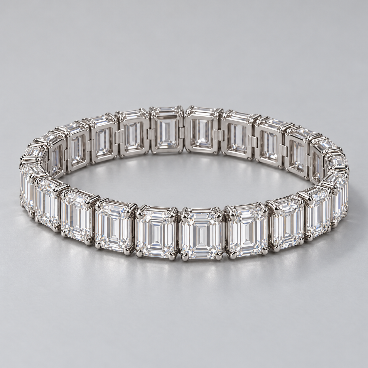 Silver-Tone Emerald-Cut Single-Row Tennis Bracelet