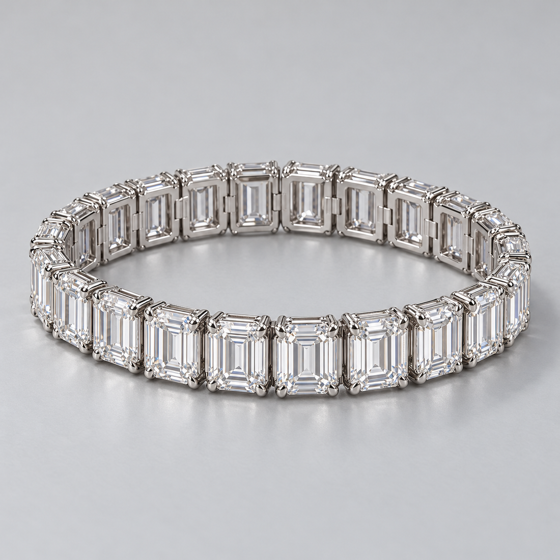 Silver-Tone Emerald-Cut Single-Row Tennis Bracelet