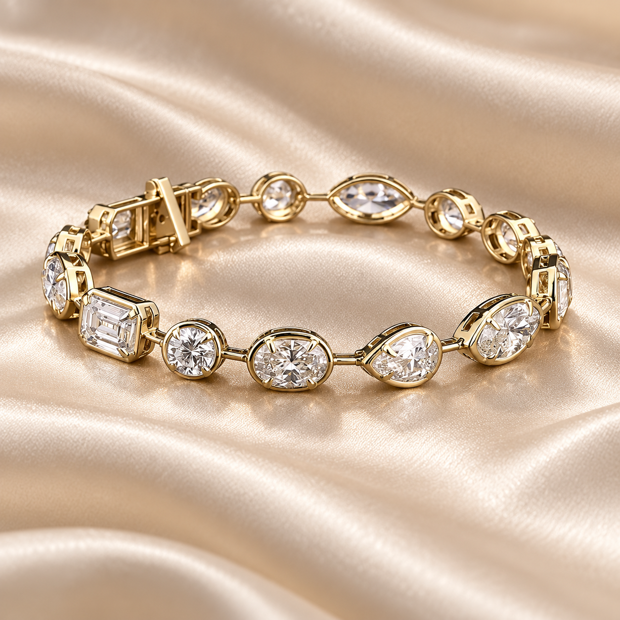 Mixed-Cut Bezel-Style Yellow Gold-Tone Station Bracelet