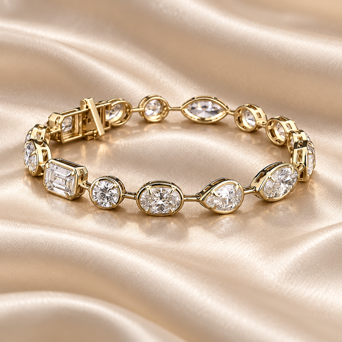 Mixed-Cut Bezel-Style Yellow Gold-Tone Station Bracelet