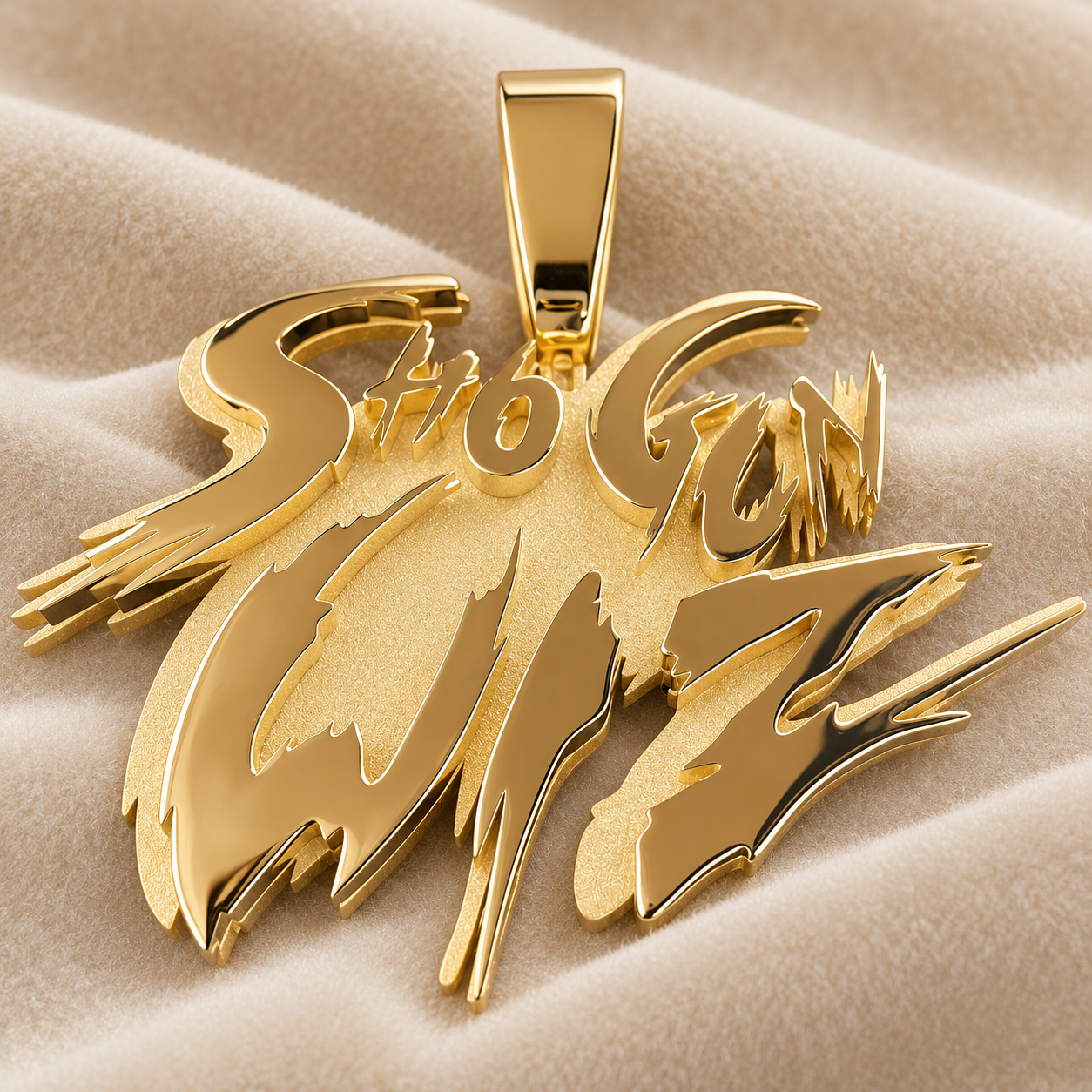 Custom Shotgun Wiz Lettering Pendant – Polished Gold Tone Hip Hop Jewelry