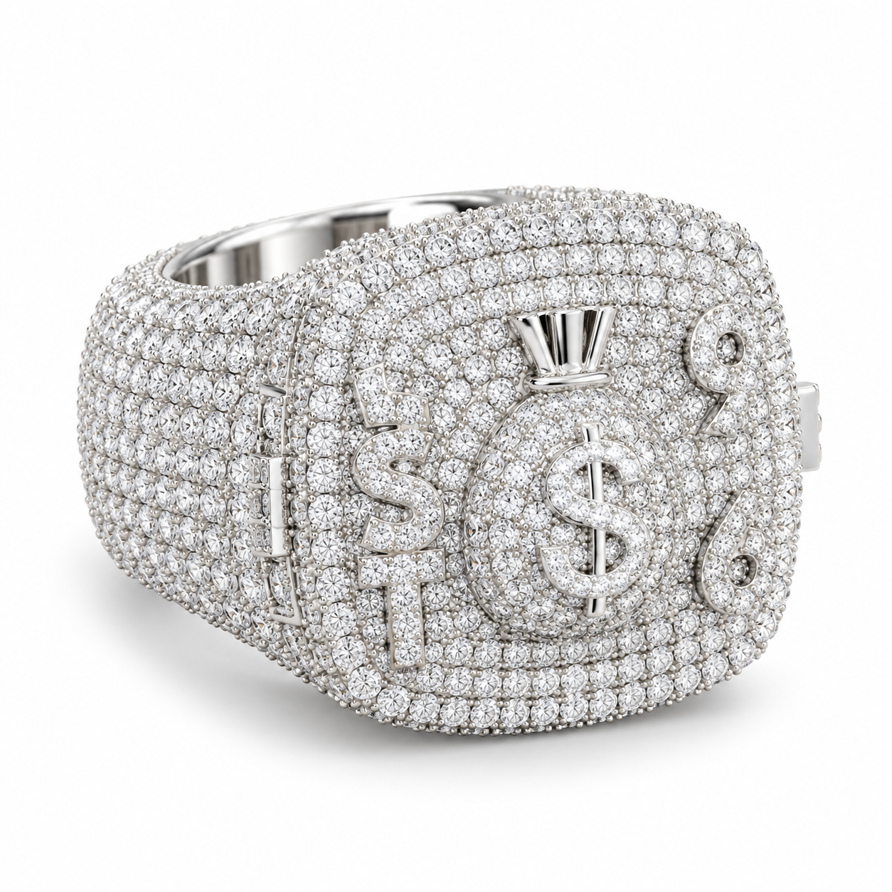 Money Bag Dollar Sign Iced Out Hip Hop Statement Ring