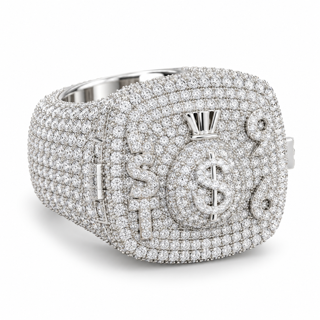 Money Bag Dollar Sign Iced Out Hip Hop Statement Ring