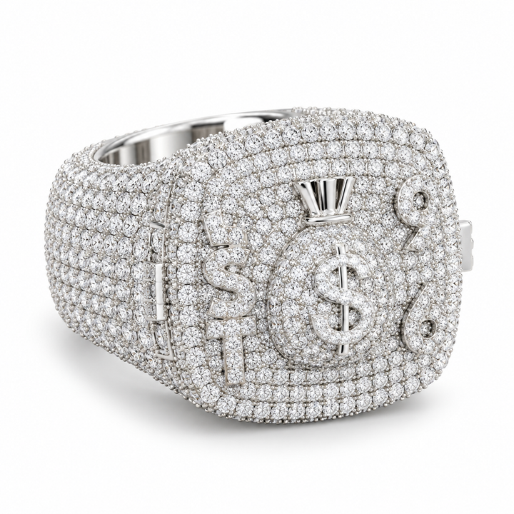 Money Bag Dollar Sign Iced Out Hip Hop Statement Ring