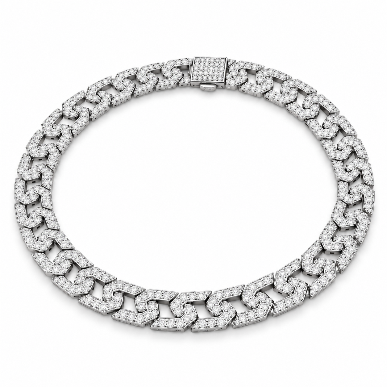 Iced Out Geometric Link Chain Necklace | Custom Hip Hop Jewelry