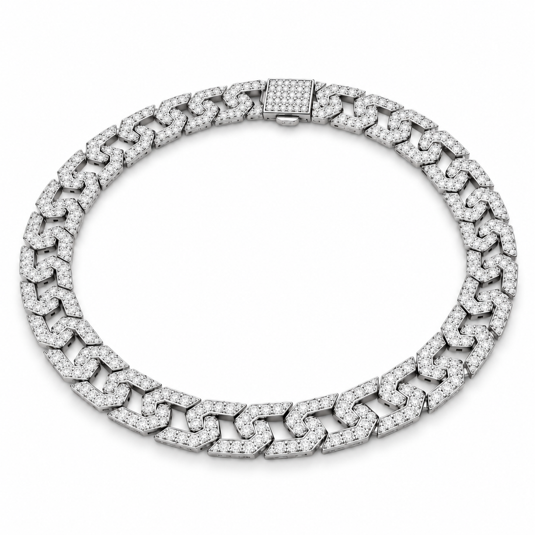 Iced Out Geometric Link Chain Necklace | Custom Hip Hop Jewelry