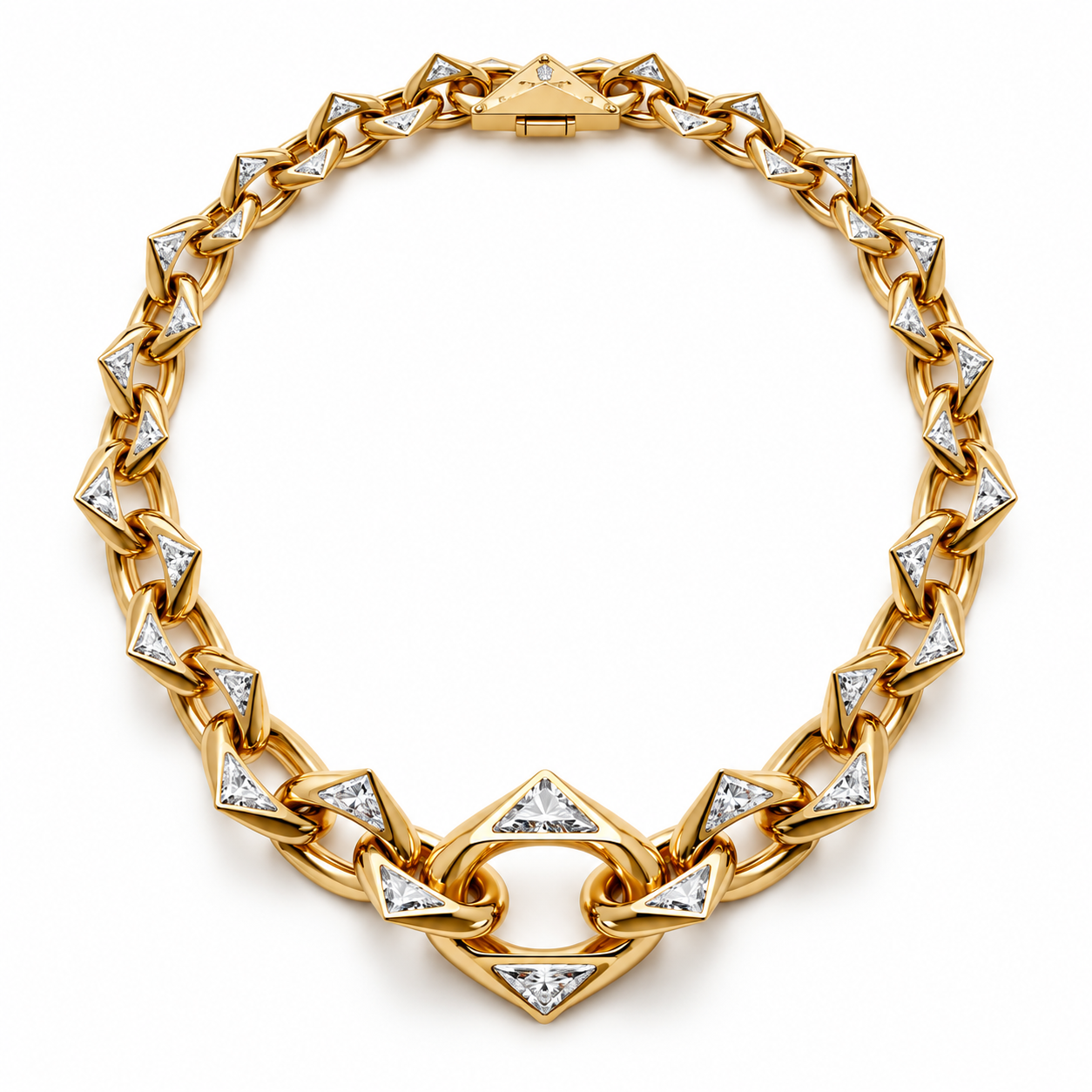 Men’s Triangle Stone Geometric Link Statement Necklace