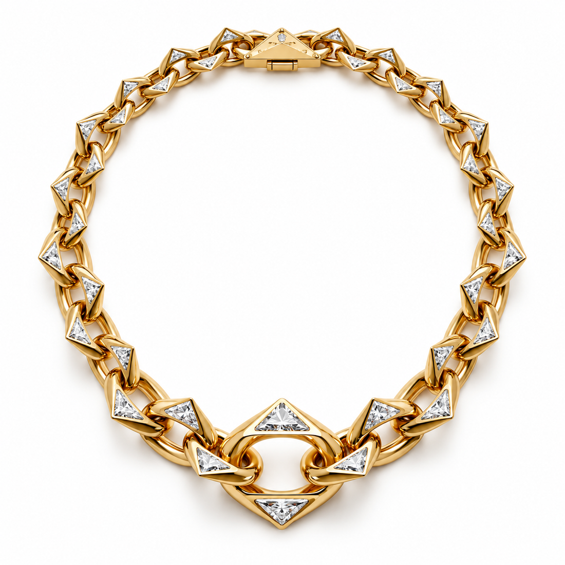 Men’s Triangle Stone Geometric Link Statement Necklace