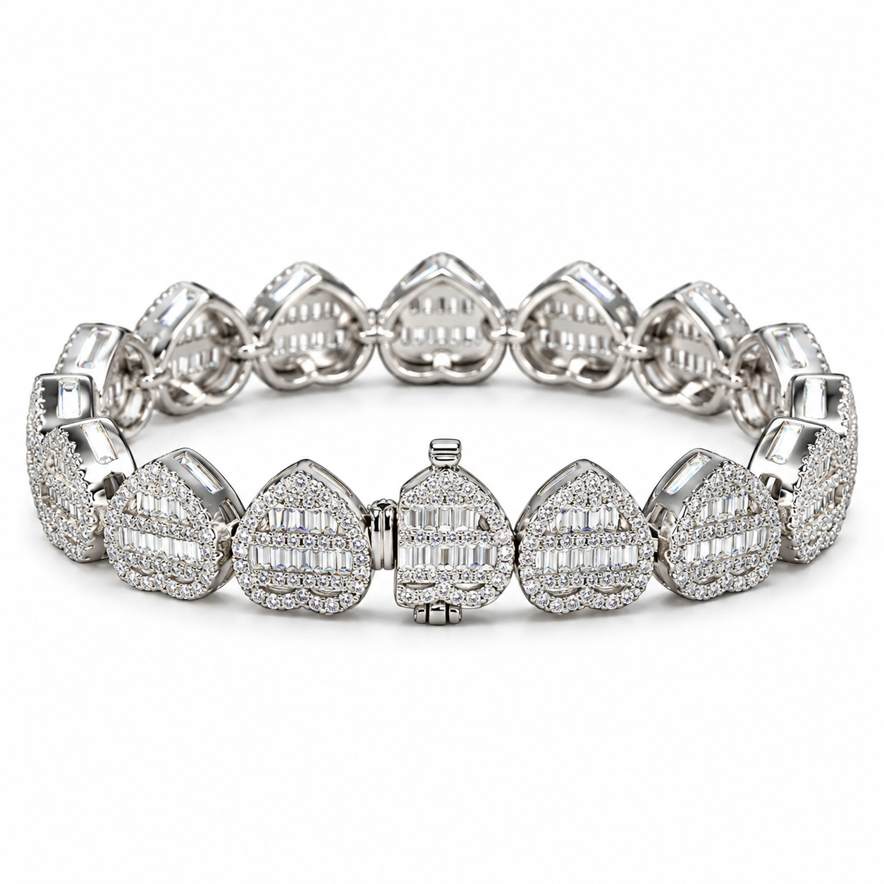 Iced Out Heart Link Baguette Bracelet | Custom Hip Hop Jewelry
