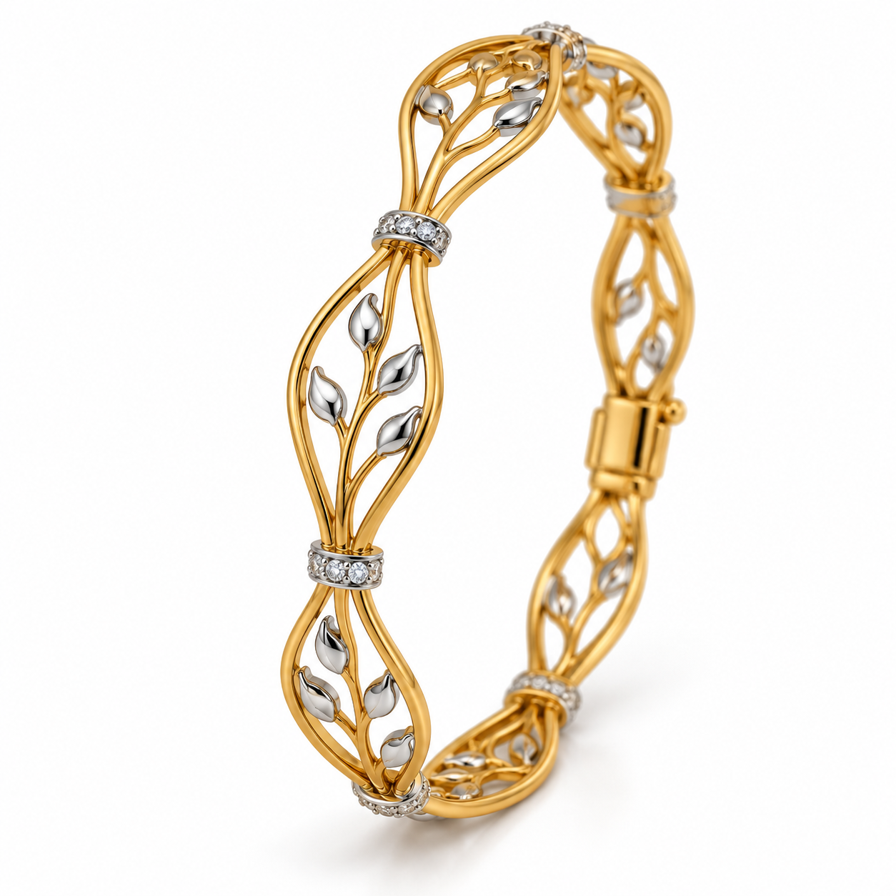 Two-Tone Leaf Vine Openwork Bangle Bracelet