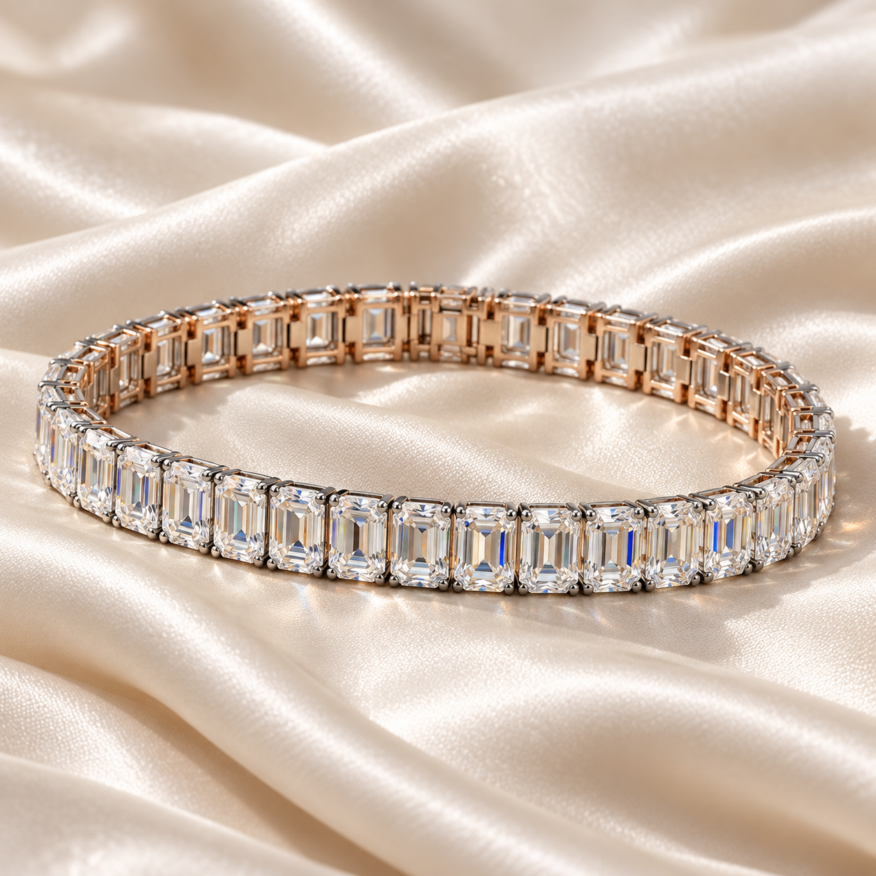Two-Tone Emerald-Cut Prong-Set Tennis Bracelet