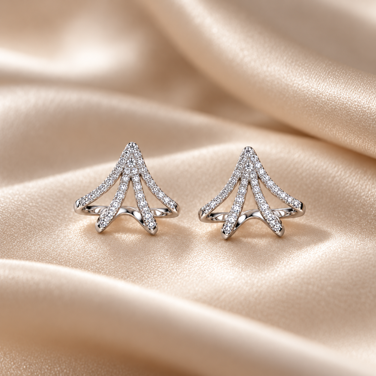 Pavé Openwork Fan Earrings in White Gold Tone