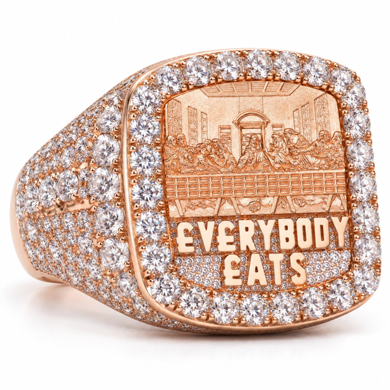 Everybody Eats Last Supper Iced Out Hip Hop Statement Ring