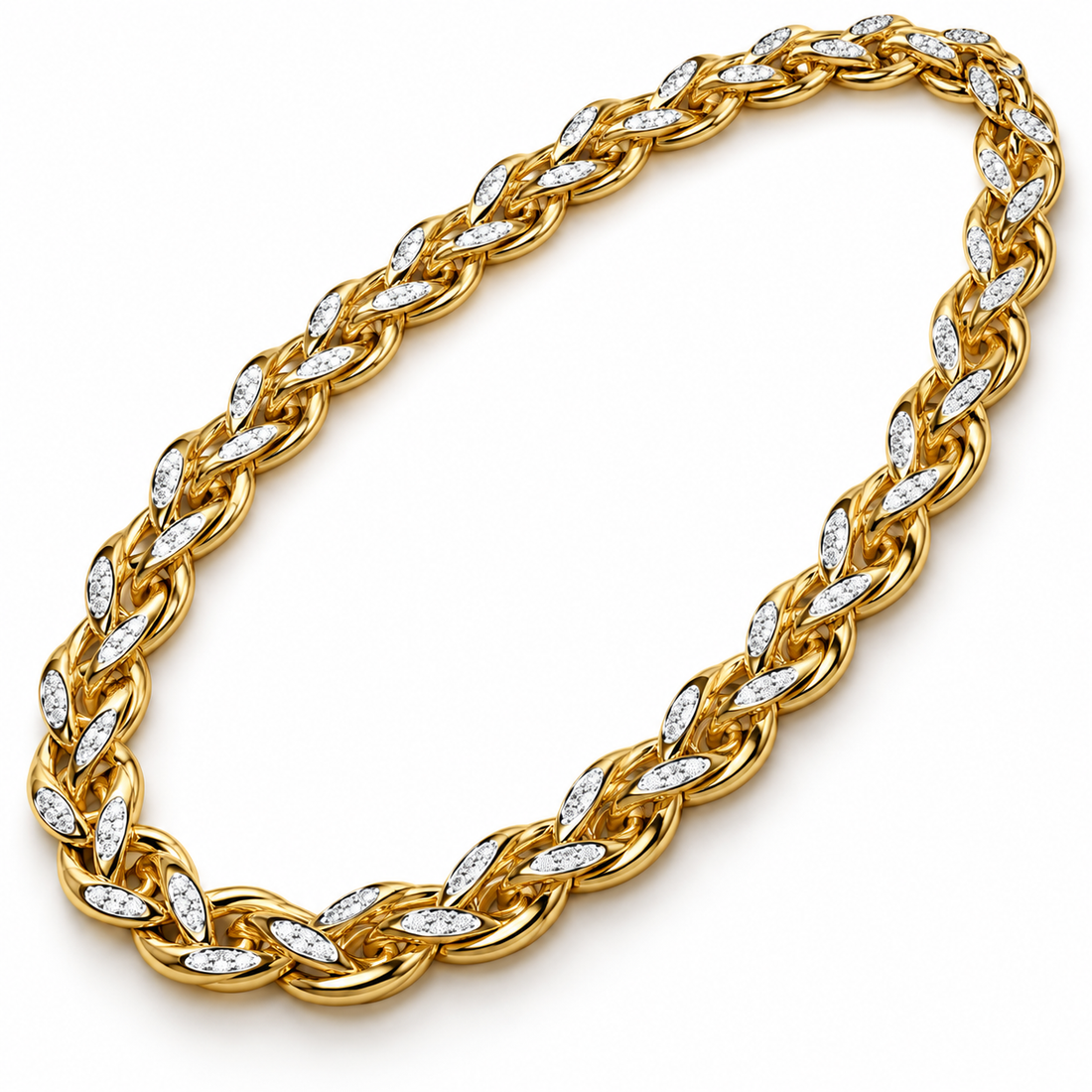 Men’s Pavé Leaf Accent Interwoven Link Chain Necklace