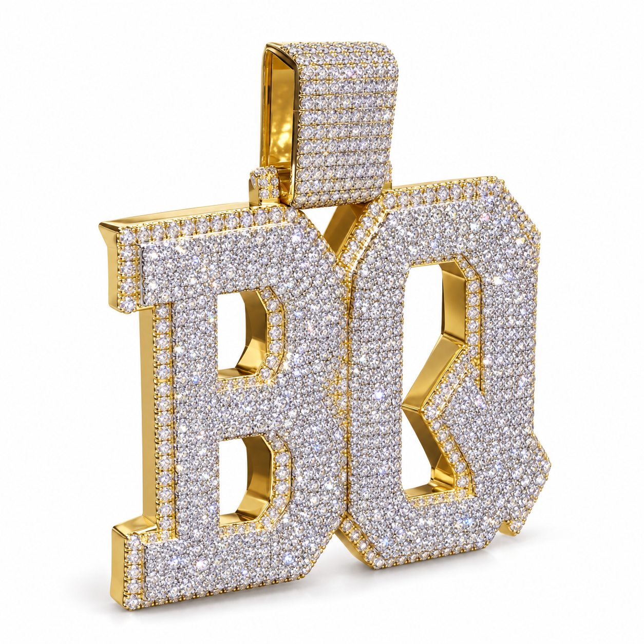 Custom Double Letter Iced Out Yellow Gold-Tone Pendant – Personalized Block Initial Hip Hop Jewelry