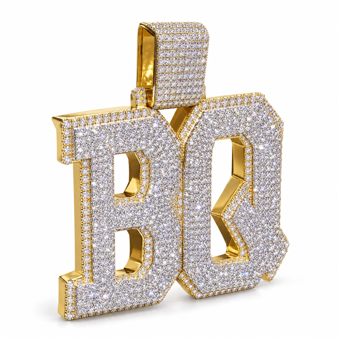 Custom Double Letter Iced Out Yellow Gold-Tone Pendant – Personalized Block Initial Hip Hop Jewelry