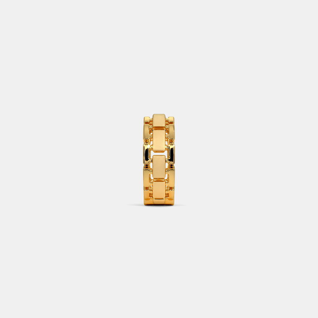 Geometric Block Link Gold Huggie Hoop Earring