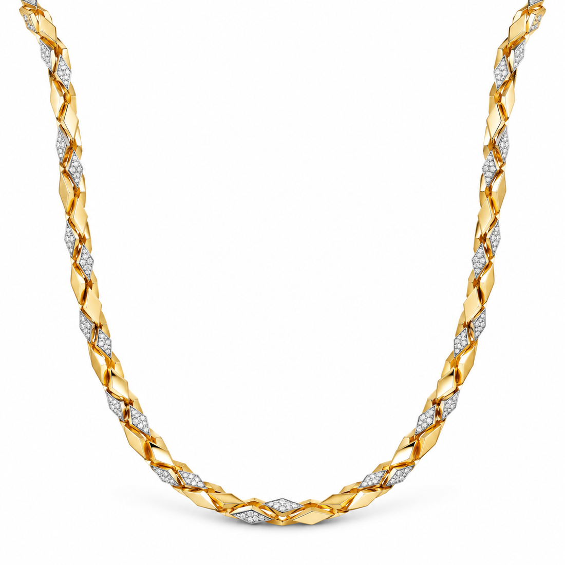 Two-Tone Geometric Pavé Link Necklace
