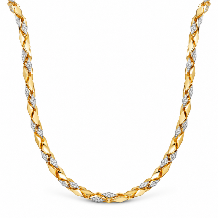 Two-Tone Geometric Pavé Link Necklace