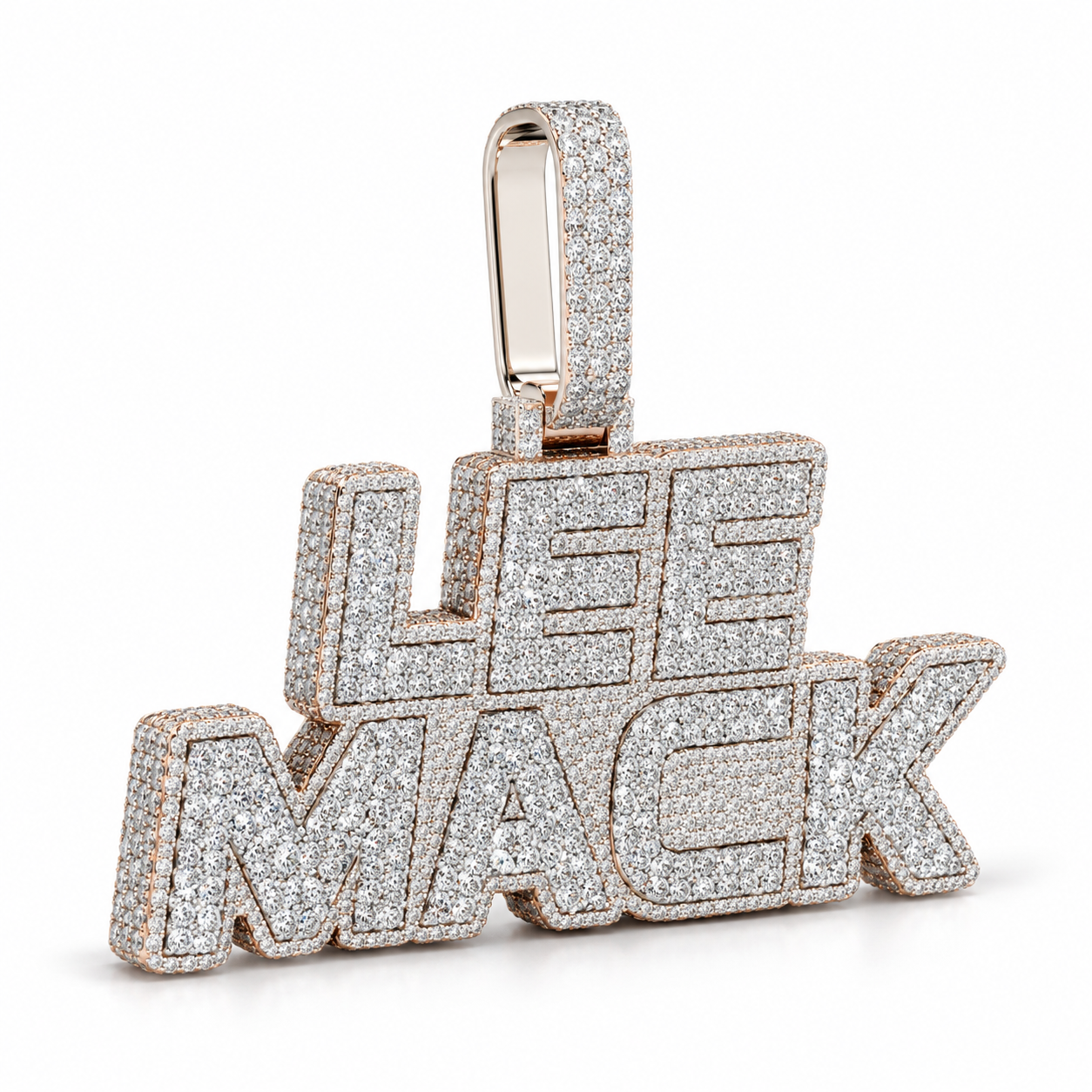 Custom Two Row Block Name Iced Out Two Tone Pendant – Personalized Hip Hop Jewelry