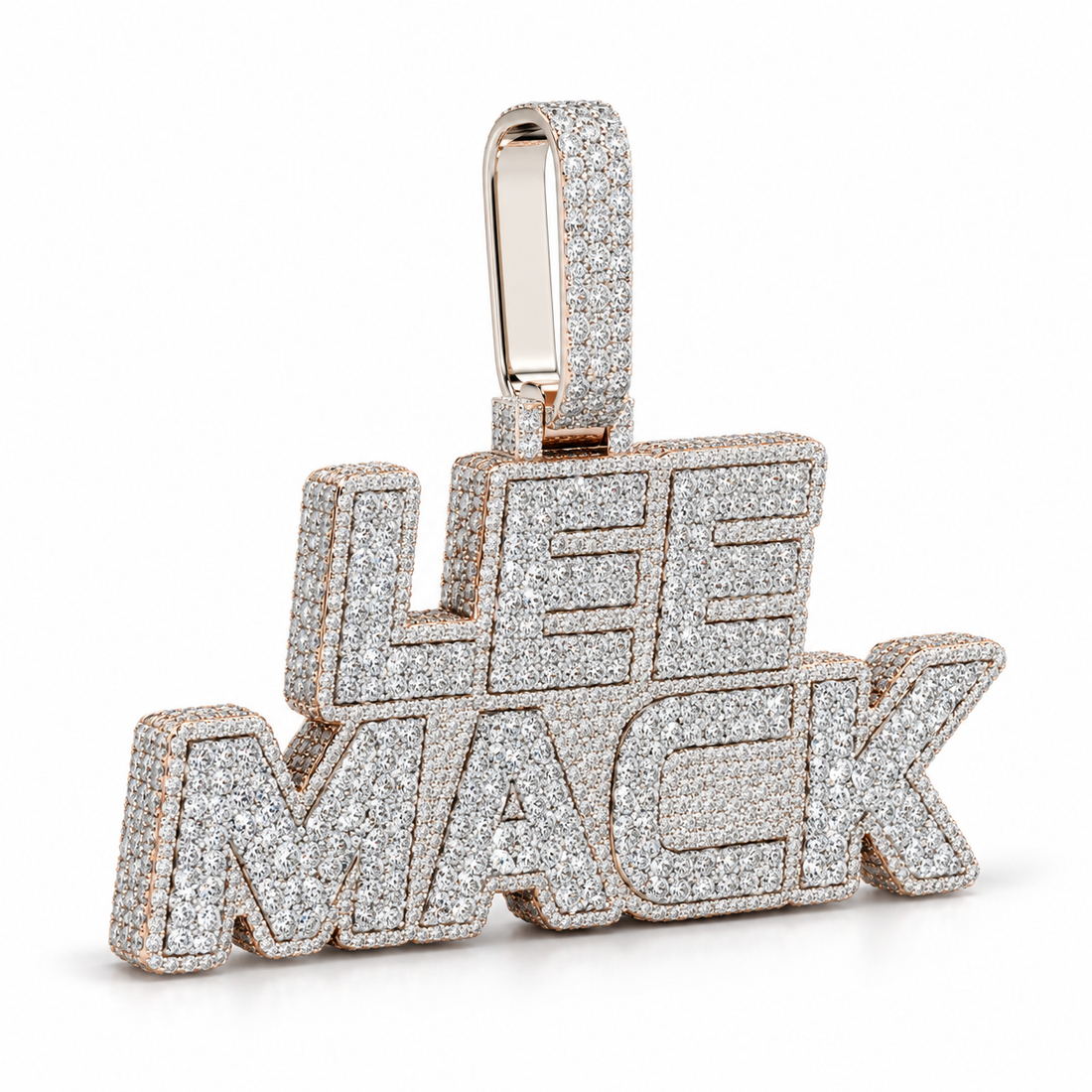Custom Two Row Block Name Iced Out Two Tone Pendant – Personalized Hip Hop Jewelry