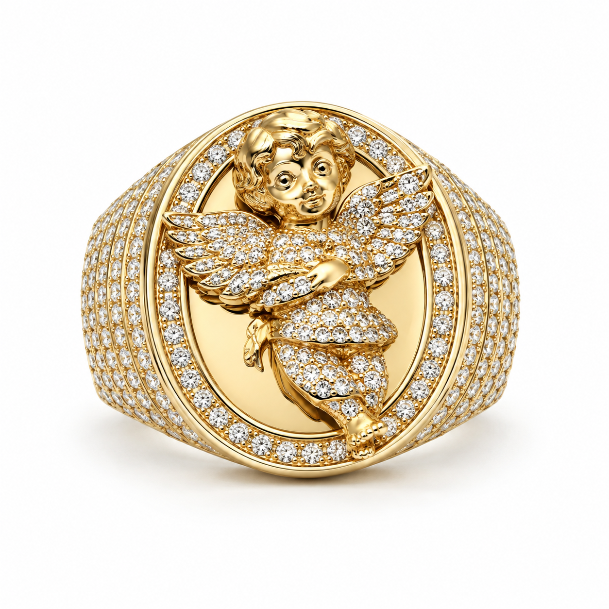 Cherub Angel Oval Iced Out Hip Hop Statement Ring