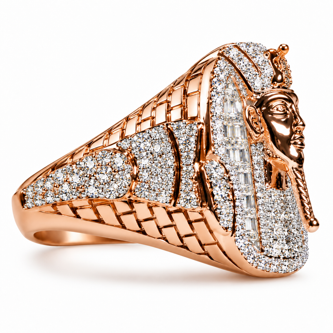 Iced Out Egyptian Pharaoh Head Ring | Custom Hip Hop Jewelry