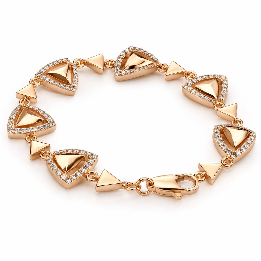 Rose Gold-Tone Triangle Halo Geometric Link Bracelet