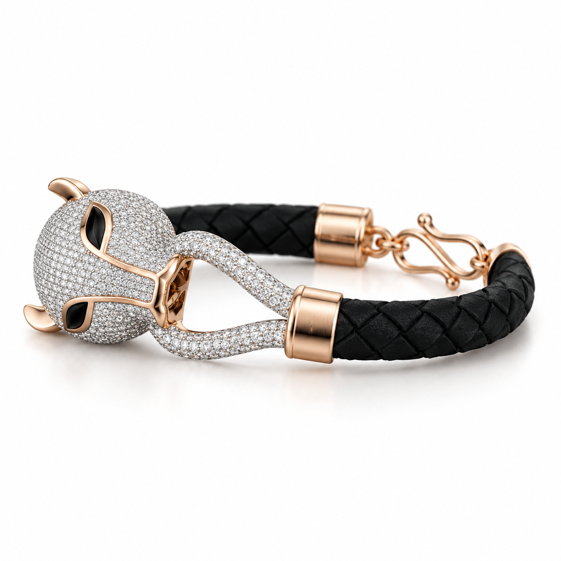 Custom Pavé Panther Head Braided Bracelet | Made to Order