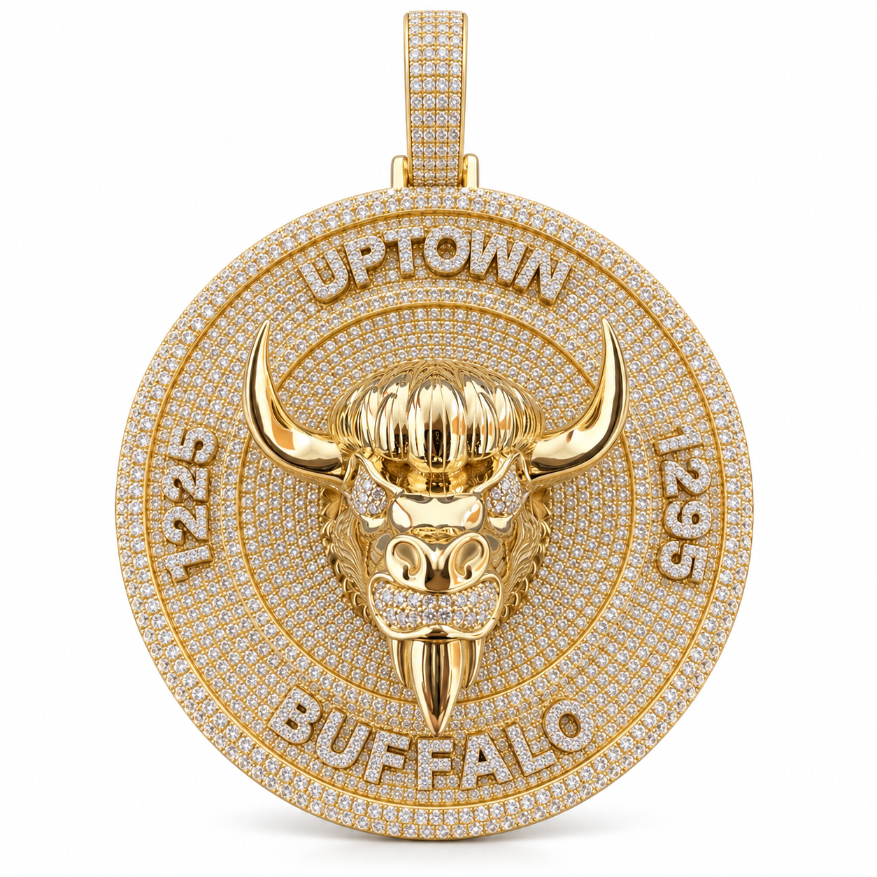 Uptown Buffalo Head Medallion Pendant – Custom Iced Out Gold Tone Hip Hop Jewelry