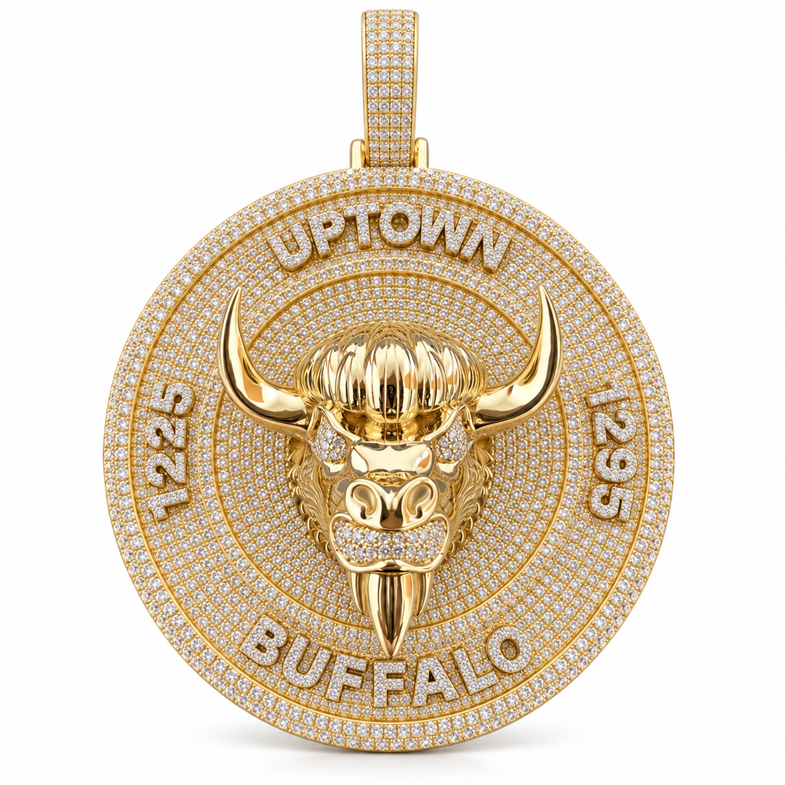 Uptown Buffalo Head Medallion Pendant – Custom Iced Out Gold Tone Hip Hop Jewelry