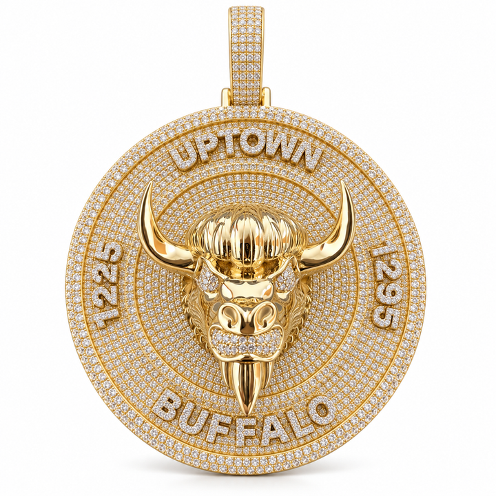 Uptown Buffalo Head Medallion Pendant – Custom Iced Out Gold Tone Hip Hop Jewelry