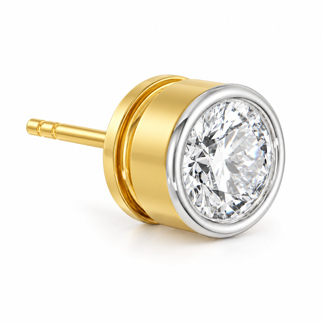 Men’s Round Solitaire Two-Tone Bezel Stud Earring