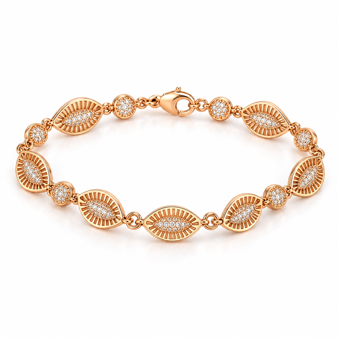 Rose Gold-Tone Openwork Leaf & Round Cluster Link Bracelet