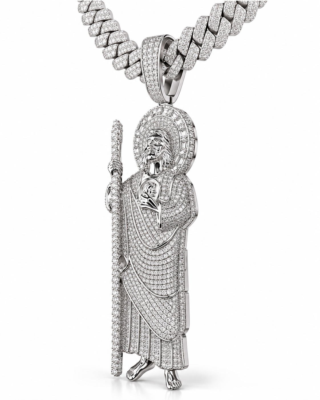 Custom Iced Out Saint Joseph & Child Pendant | Made to Order