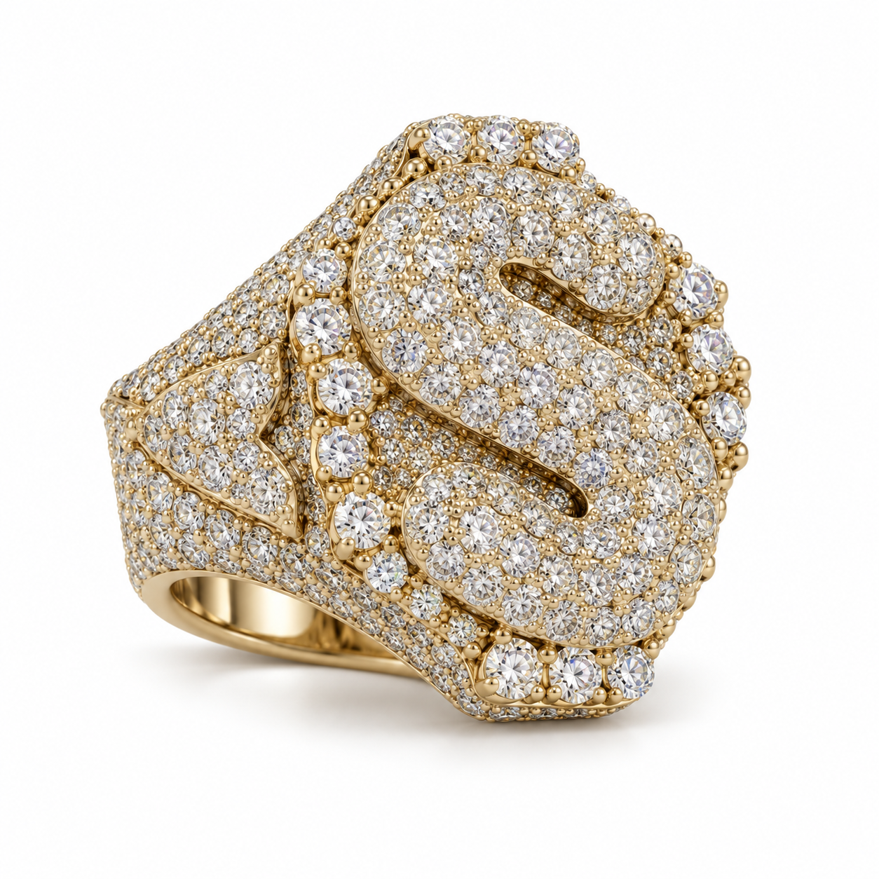 Letter S Iced Out Hip Hop Initial Statement Ring
