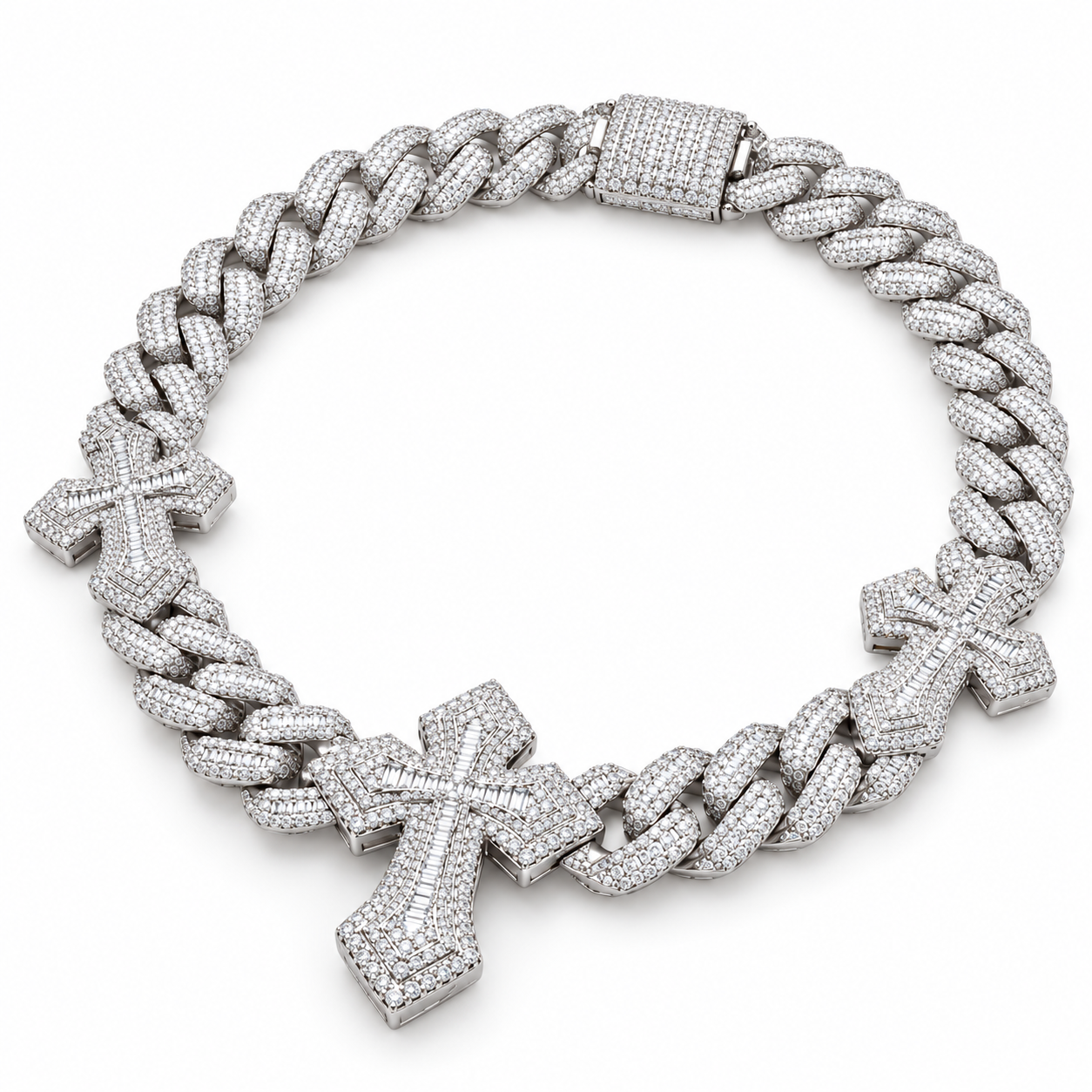 Iced Out Triple Cross Cuban Link Necklace | Custom Hip Hop Jewelry