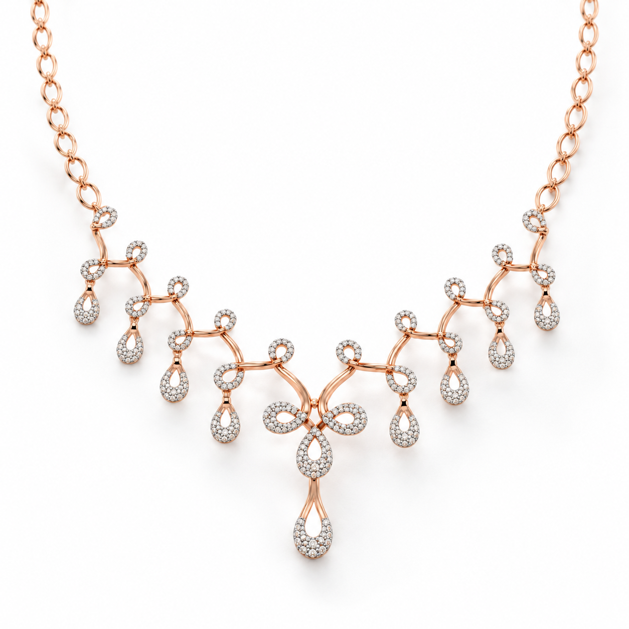 Rose Gold-Tone Pavé Teardrop Fringe Necklace